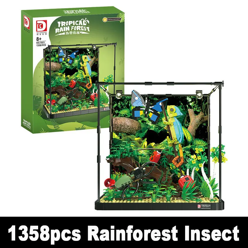 

DK7021 1358Pcs MOC Creativity Rainforest Insect Building Blocks Chameleon Bricks Model Toys for Boys Birthday Gift Set