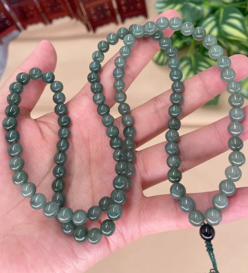 Natural Emerald 6-8mm beads Necklace Jade Pendant Beads Sweater chain Charm Jewellery Fashion Hand-Carved Man Woman Luck Amulet