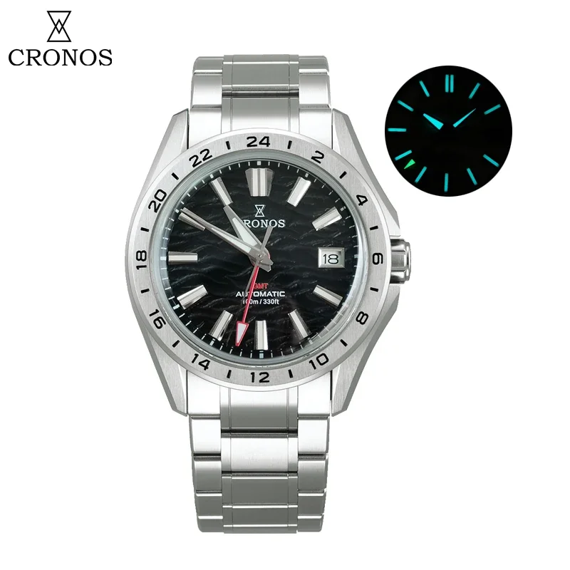 Cronos 39mm Aventurine Gemstone Dial Luxury Men\'s Watch NH34 GMT Automatic Mechanical Sapphire Waterproof Luminous L6029M