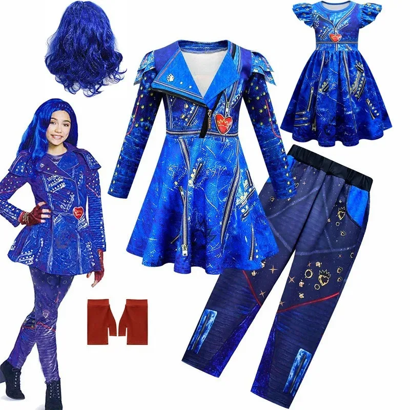 

Blue Audrey Costumes Girl Carnival Costumes Kids Party Evie Descendants Mal Cosplay dress Halloween Party Girls Costumes 3-12Y