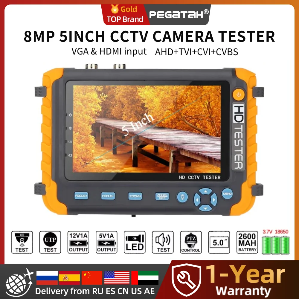 Tester kamer CCTV PEGATAH 8MP IV8W 5-calowy monitor CCTV AHD/CVI/TVI CVBS Tester kamer analogowych CCTV Wejście HDMI VGA