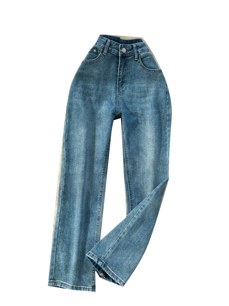 Retro Waed Denim High Waist Straight Leg Pants Women's Casual Slimming Jeans Korean Faion Autumn New Sle