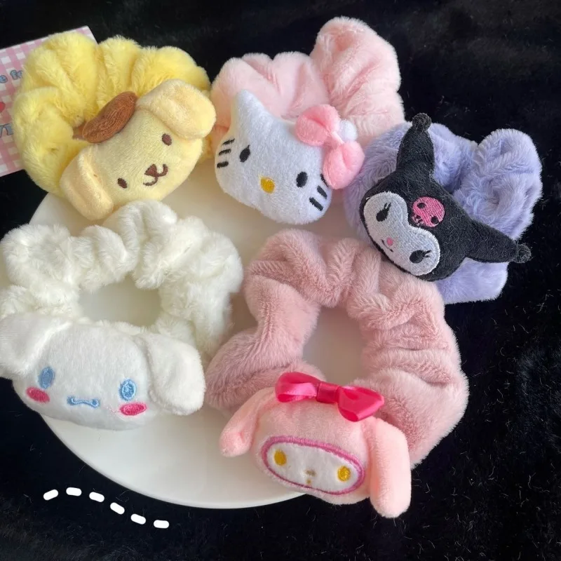 

Cartoon Hello Kitty Plush Hair Rope for Women Kawaii Anime Kuromi Cinnamoroll Girls Hair Accessories Ponytail Holder Gifts