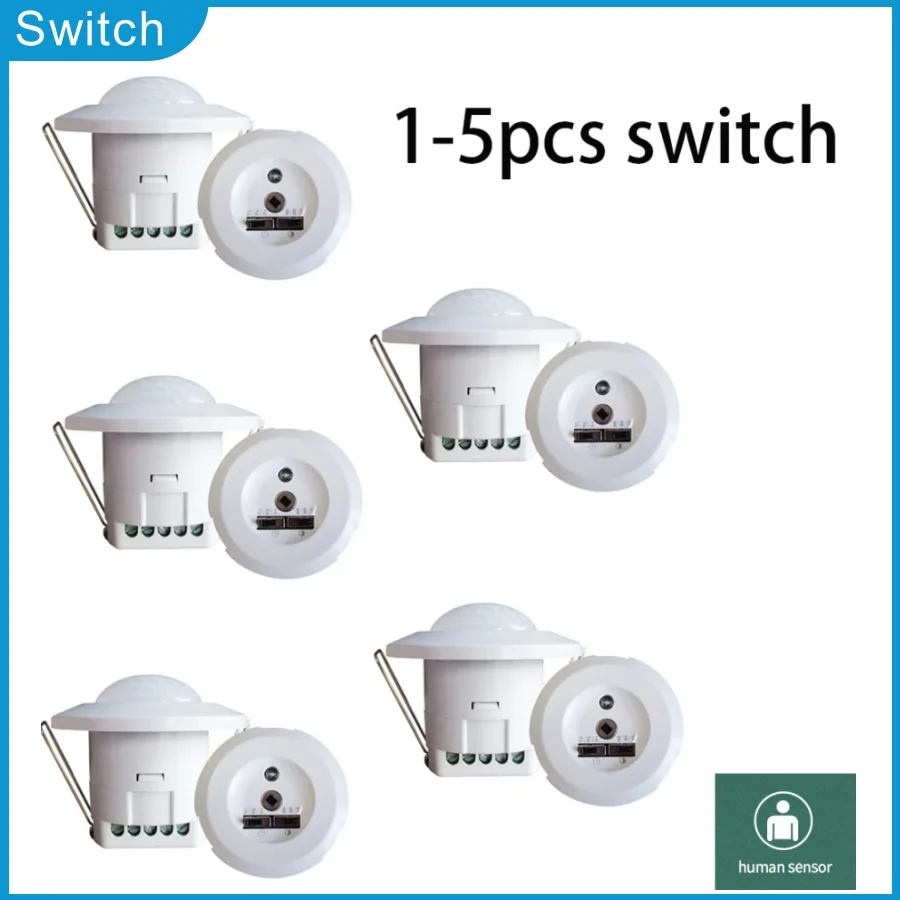 1-5pcs Switch For LED Light Ceiling Five-wire Embedded Concealed Infrared Human Body Sensor Switch With High Power Easy Install