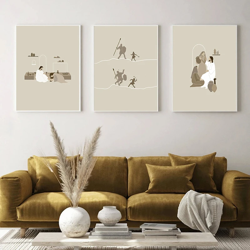 Woman At The Well Woman Walk on Water Look At The Birds Biblical Posters Canvas Painting Minimalism Wall Art Picture Home Decor