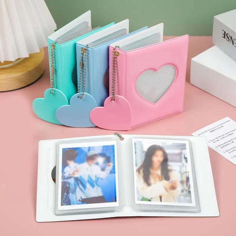 1 pièce Album photo de 3 pouces, porte-cartes photo Love Hollow avec pendentif cœur, pour cartes d'idols, album de collection