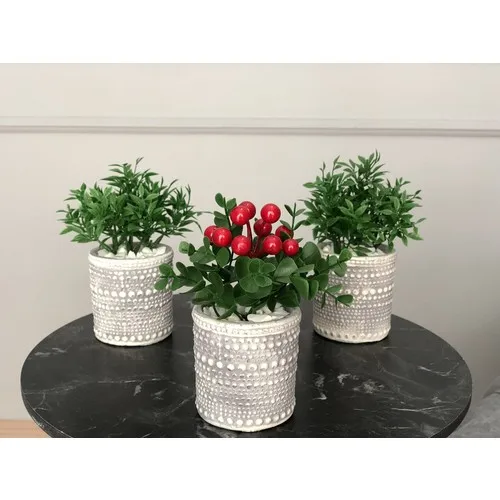 Aegean Vintage Gray Concrete Pots 3'lü Artificial Flower Set