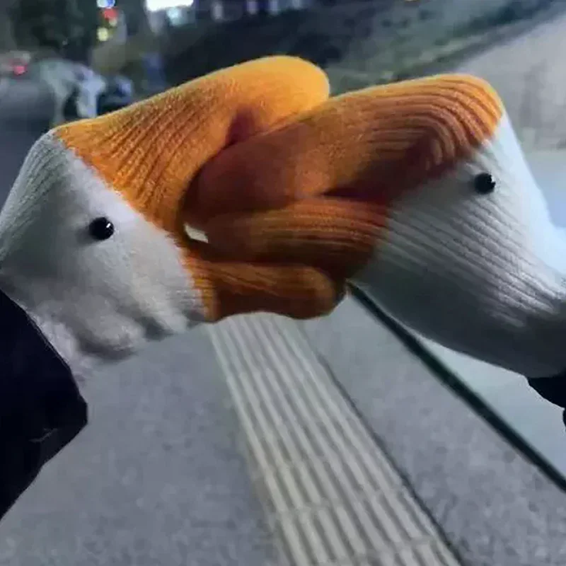 1 زوج لطيف مضحك أوزة قفازات محبوكة للنساء الشتاء الصوف مبطن سميكة طبقة مزدوجة قفازات دافئة Coldproof