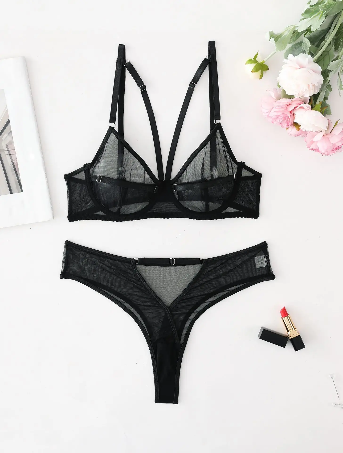 

Erotic underwear, ultra-thin mesh two-piece set, hollow small sexy see-through set