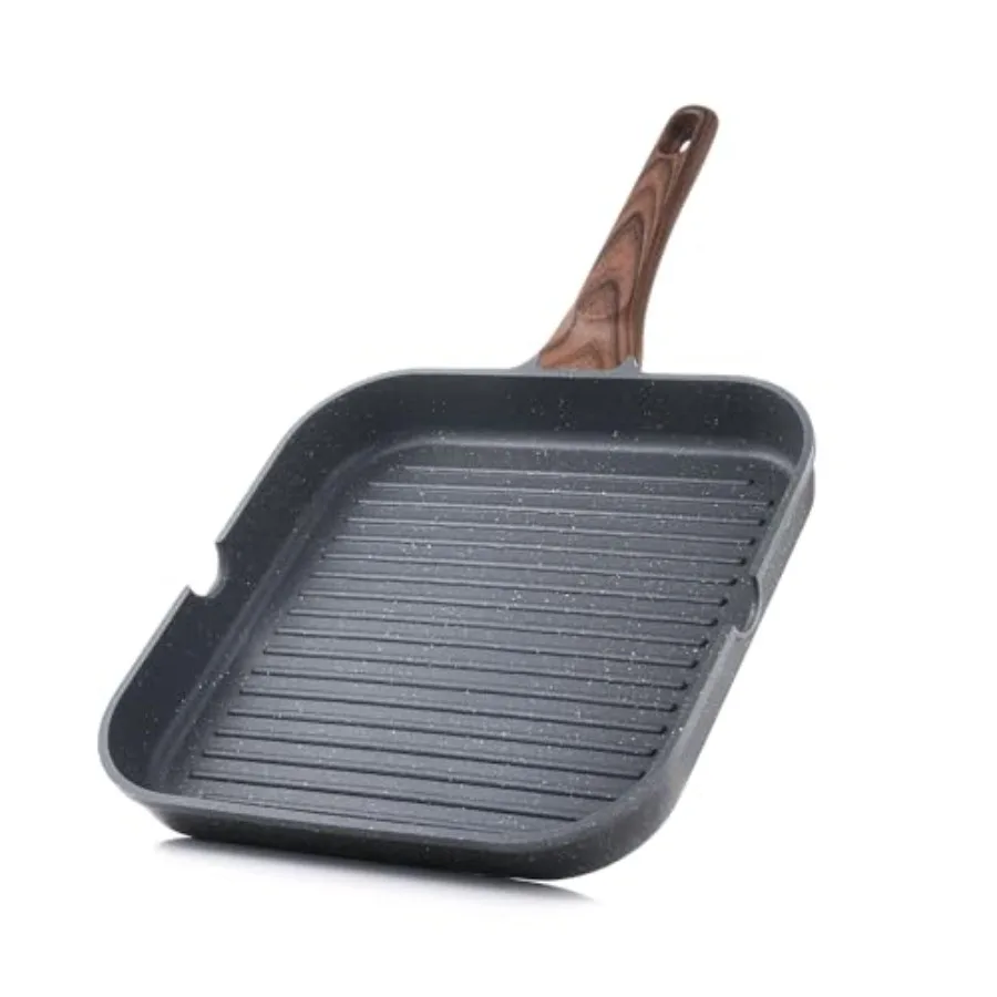 

Nonstick Grill Pan for Stove Tops, Versatile Griddle Pan with Pour Spouts, Square Grill Pan for Big Cookg Surface, Durable Gril