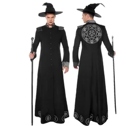 Adult Magic Wizard Sorcerer Warlock Costume Magician Cosplay for Men Halloween Purim Party Costumes Fancy Dress Black