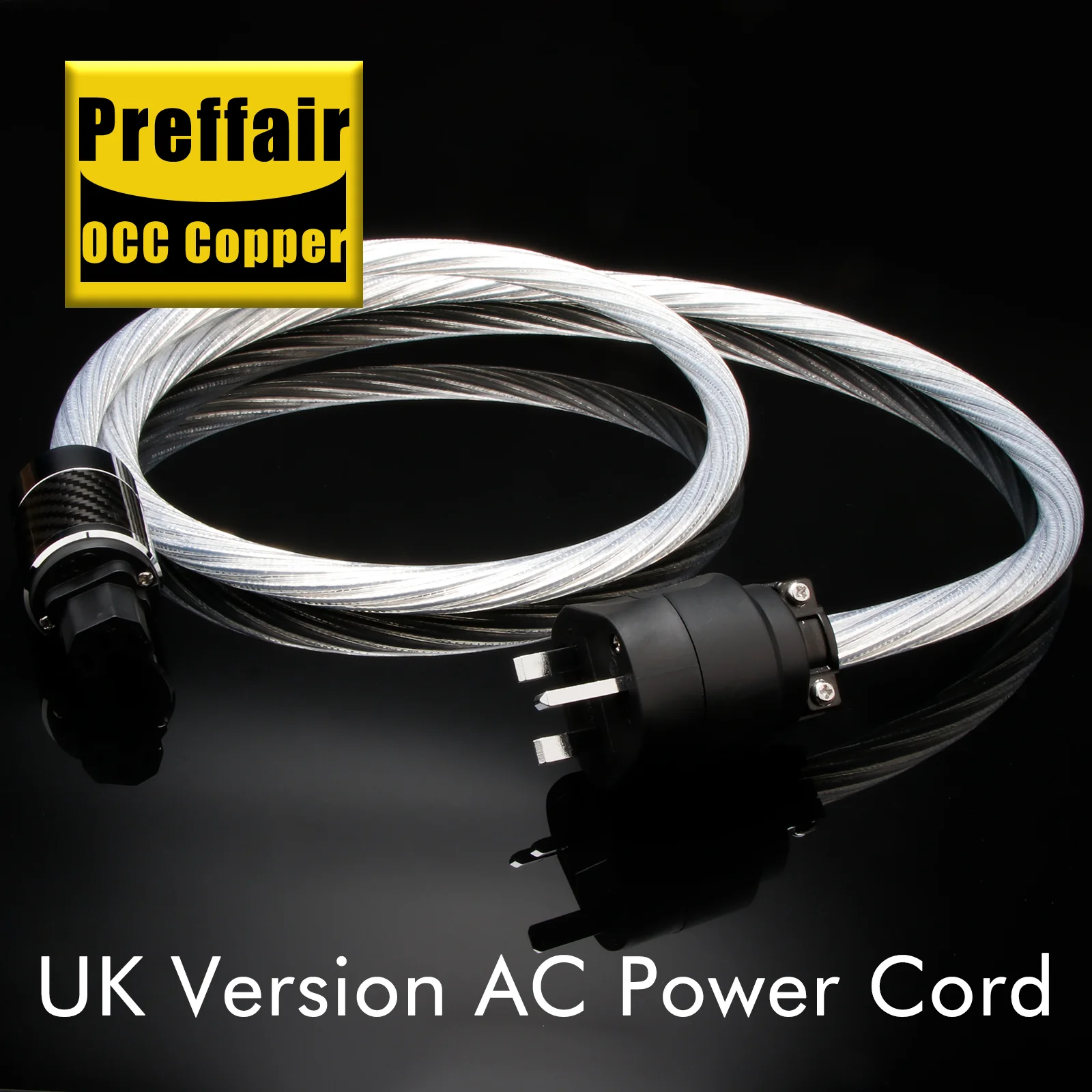 Hifi Power Cable 8N OCC Silver Plated Carbon Fiber amplifier cable  EU/US/AU Power Plug Gold Plated Power Jack