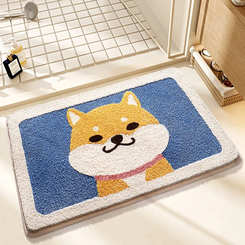 Cute Cartoon Bath Mat High Quality Flocked Microfiber Bathroom Rug Quick Dry Non-slip Water Absorbent Foot Mat Bath Carpet