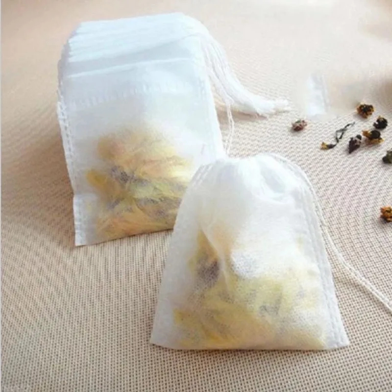 100pcs 5.5*7cm Disposable Tea Bags for Loose Leaf Tea Biodegradable Filter Bags with Drawstring, Corn Fiber Empty Tea Bags