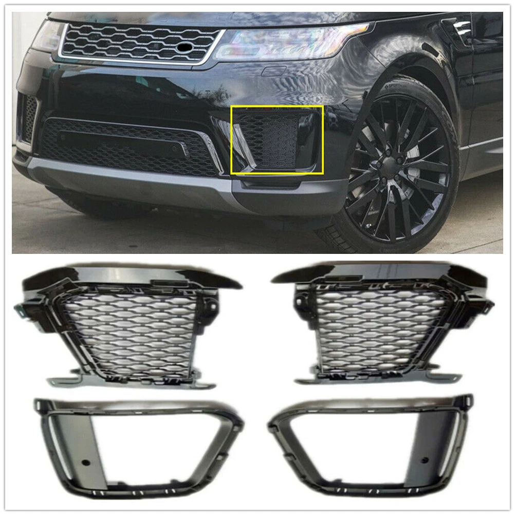 

For Land Rover Range Rover Sport 2018-2019 Front Bumper Side Air Vent Mesh Grille Fog Lamp Cover Intake Frame Bezel+Bracket Trim