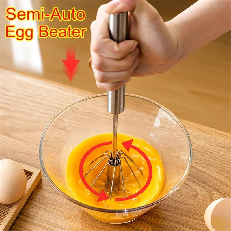 Egg Beater Semi Automatic Mixer Manual Self Turning Stainless Steel Easy Whisk Hand Blender Egg Cream Stirring Baking Cooking