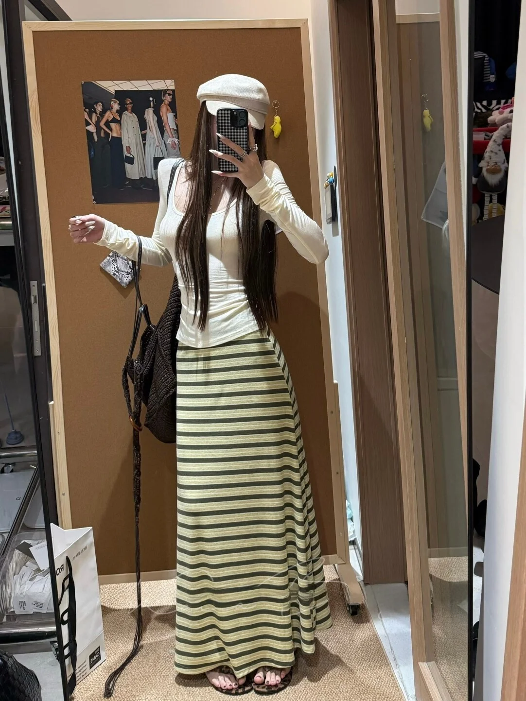

Spring Fashion Women's Slim Fit Stripe Skirt And Top Set U-Neck Long Sleeve Casual Wear Classic Trendy plus Size Slimming