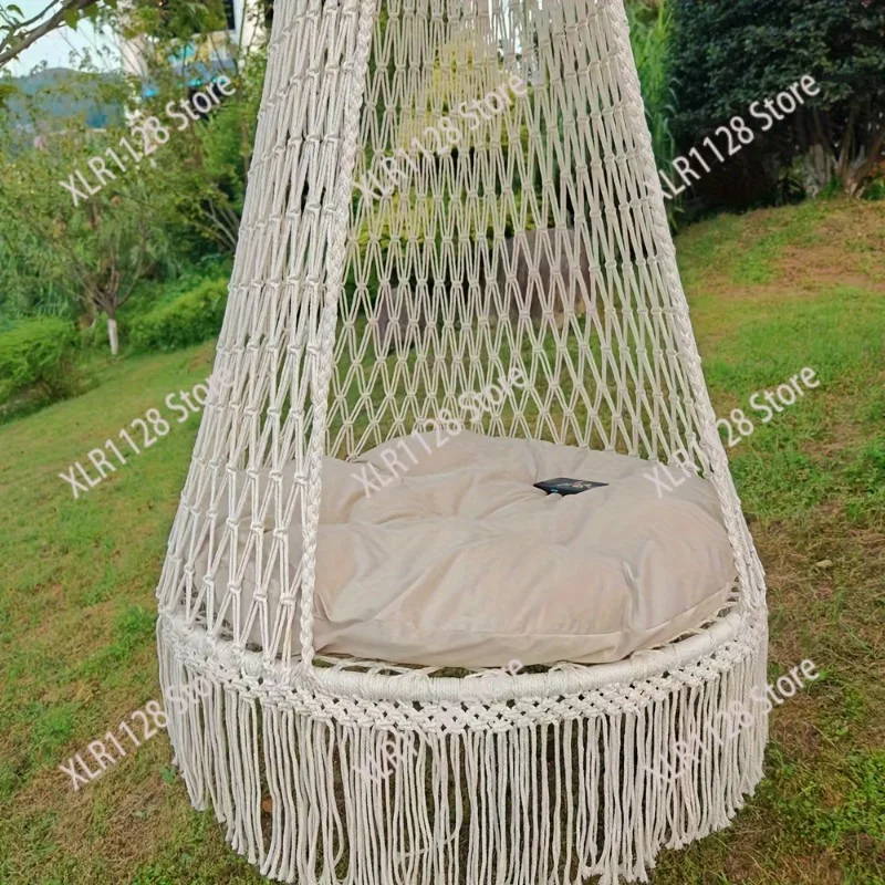 Boho Handwoven Tassel Hanging Swing Chair Hammock for Indoor Outdoor Patio Without Cushion