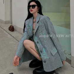 Blazer con perline colorate lucide giacca OL cappotto con paillettes autunno colletto rovesciato Cardigan monopetto Streetwear donna abiti