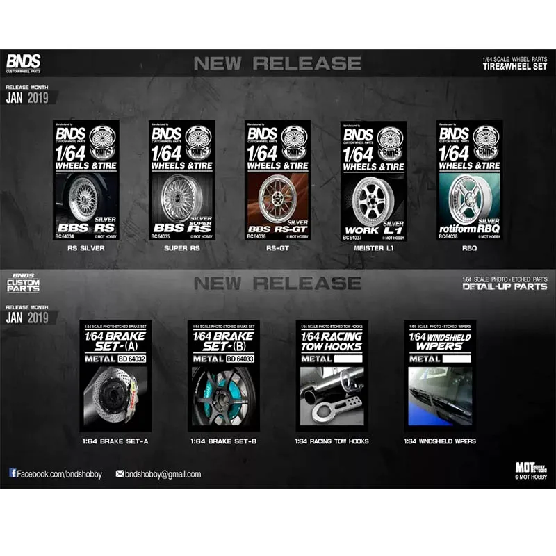 BNDS – moyeu de roue de voiture en alliage 1:64, accessoires de modification de moule de voiture, accessoires de modification, crochet d'essuie-glace, frein à disque, mini jouets