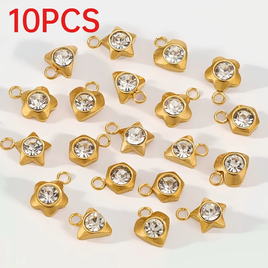 

10Pcs Stainless Steel Rhinestone Charms Heart Star Plum Blossom Zircon Pendants DIY Necklace Earring Jewelry Findings