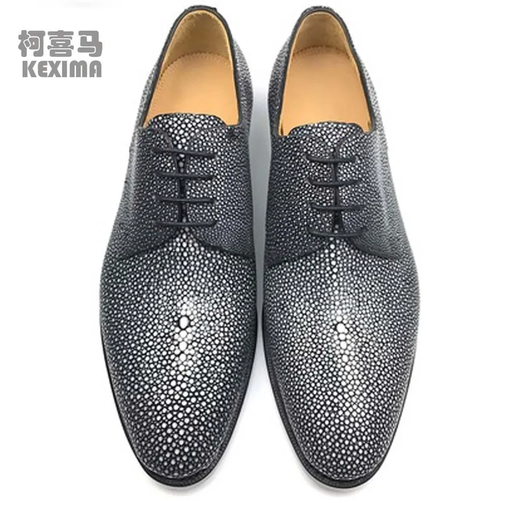 chue  Pearl fish skin  Men dress stingray leather  manual  fashion  trend  Men formal shoes