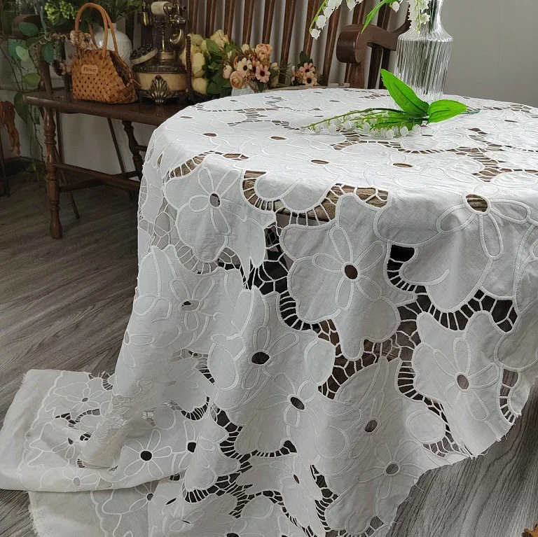 New 100% cotton laser-cut embroidered fabric, for shirts and dresses, DIY sewing material, sold by the meter