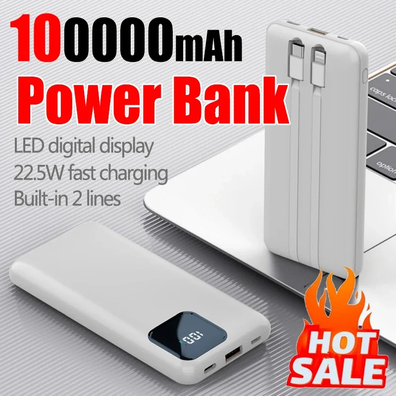 100000mAh 22.5W Power Bank with Dual-line 50000mAh Large Capacity Compact Portable Power Bank with Digital Display for Apple