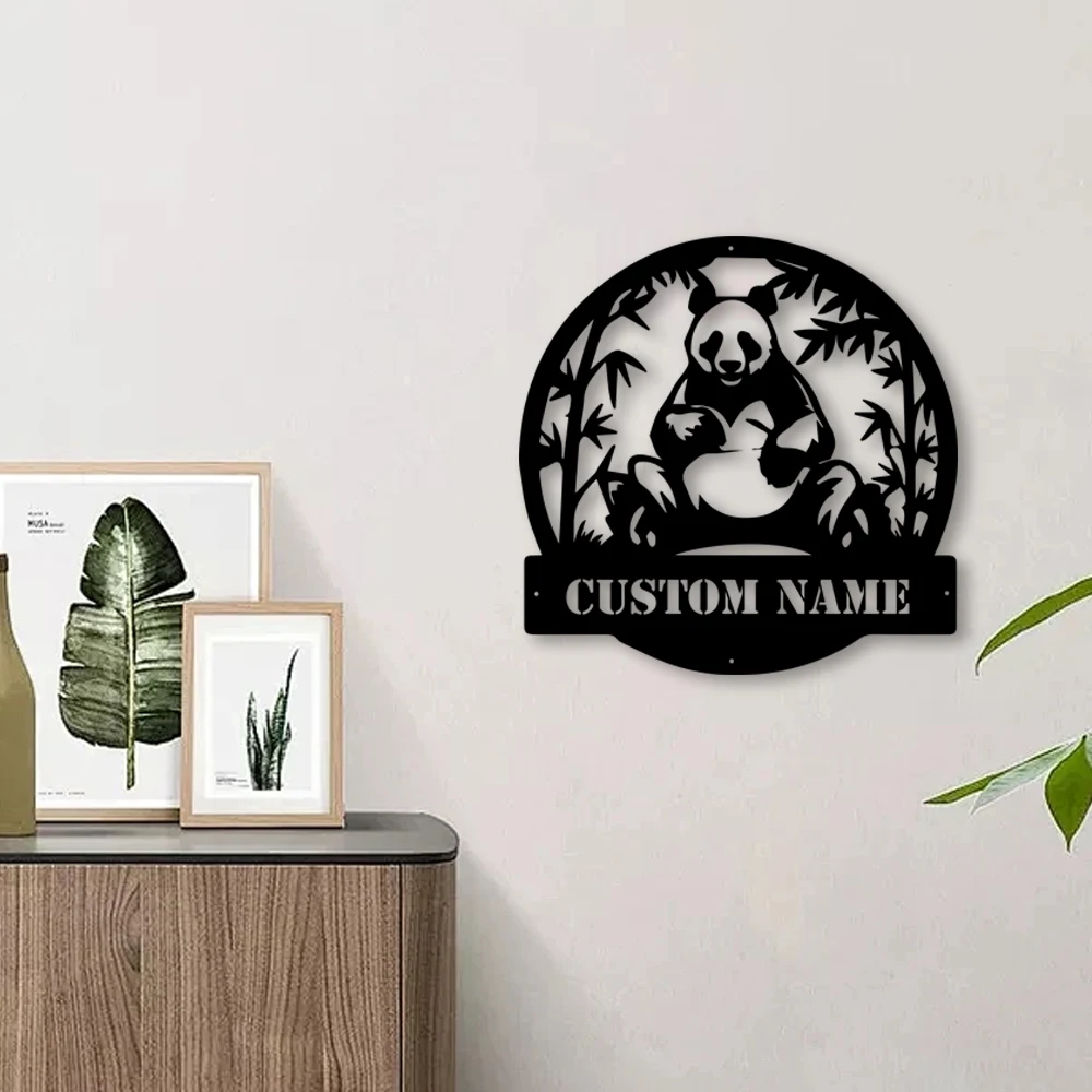 

1pc hot sale panda with bamboo Customized Name Tin Wall Signs Metal Wall Plaque For Kids Room Living Room Home Decor