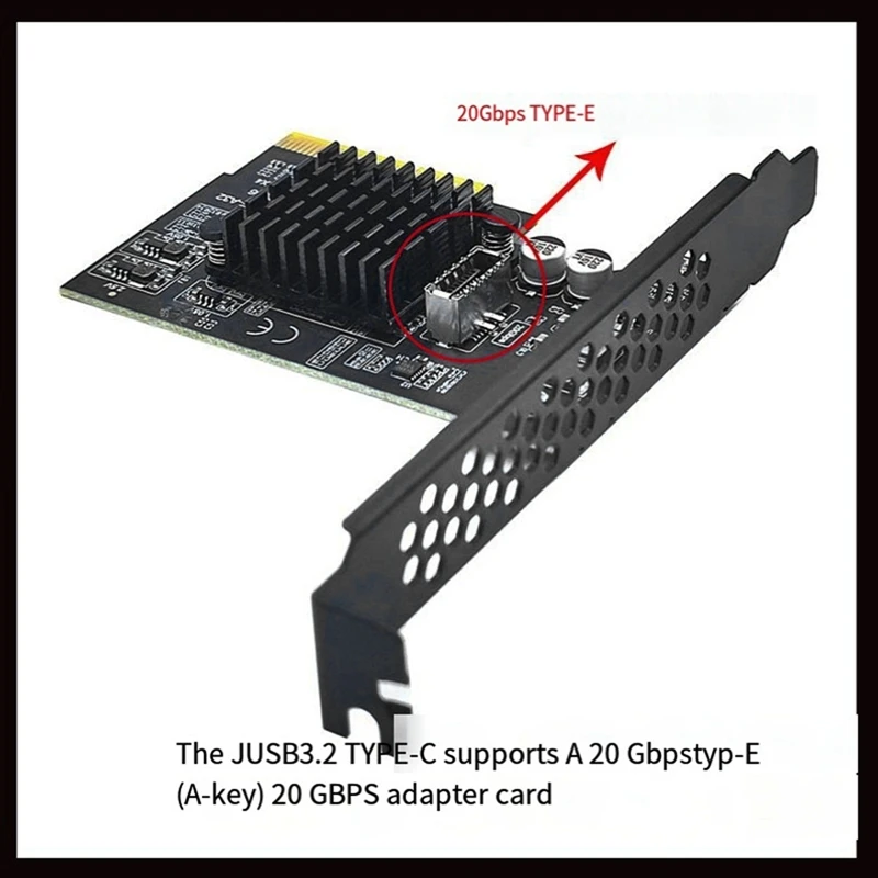 USB3.2 Expansion Card GEN2X2 20Gbps PCIE 4X Adapter TYPE-C Front A-KEY/TYPE-E Easy Install