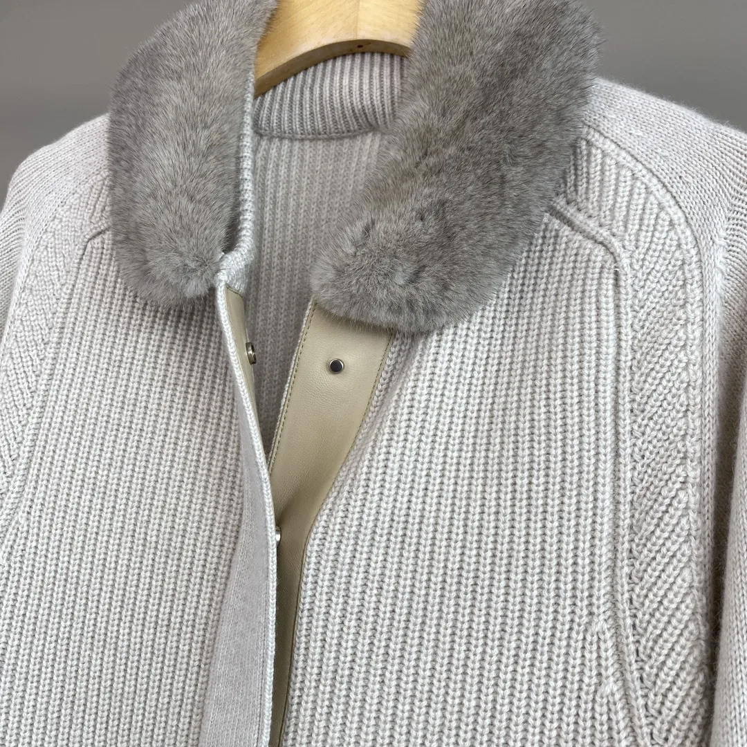 

Осень/зима модный вязаный кардиган из чистого кашемира с норковой отделкой, удобная верхняя одежда