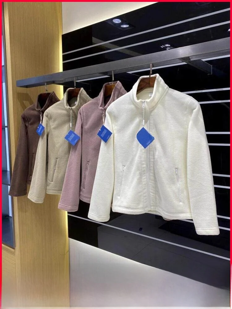 

Women's Casual Loose Warm Fce Jaet Zipper Decoration Long Sve Straight Cut Thiened Stand Collar Inner Skin-f...