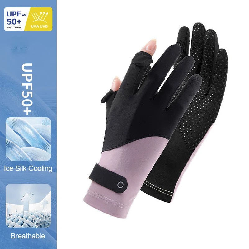 Sun Protection Women's Gloves Cycling Ice Silk Touchscreen Driving Flip Top Breathable Stretchy   Color-block Non Slip Gloves