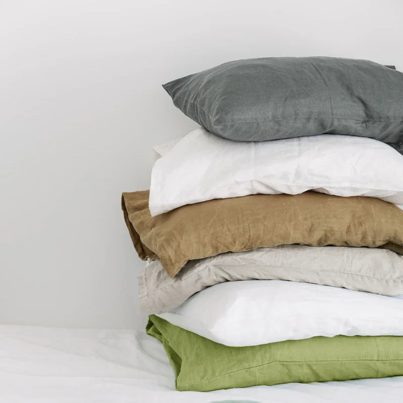 2PCS French Raw Linen Pillowsham 100% Pure Linen Envelope Cover Soft Breathable Solid Color European Pillowcase