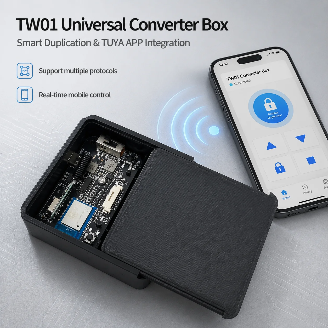 Universal Remote Duplicator Box Tuya APP Clone Any Remote to Blank Key 433MHz 868MHz Garage Gate Curtain Shutter Electric Fence