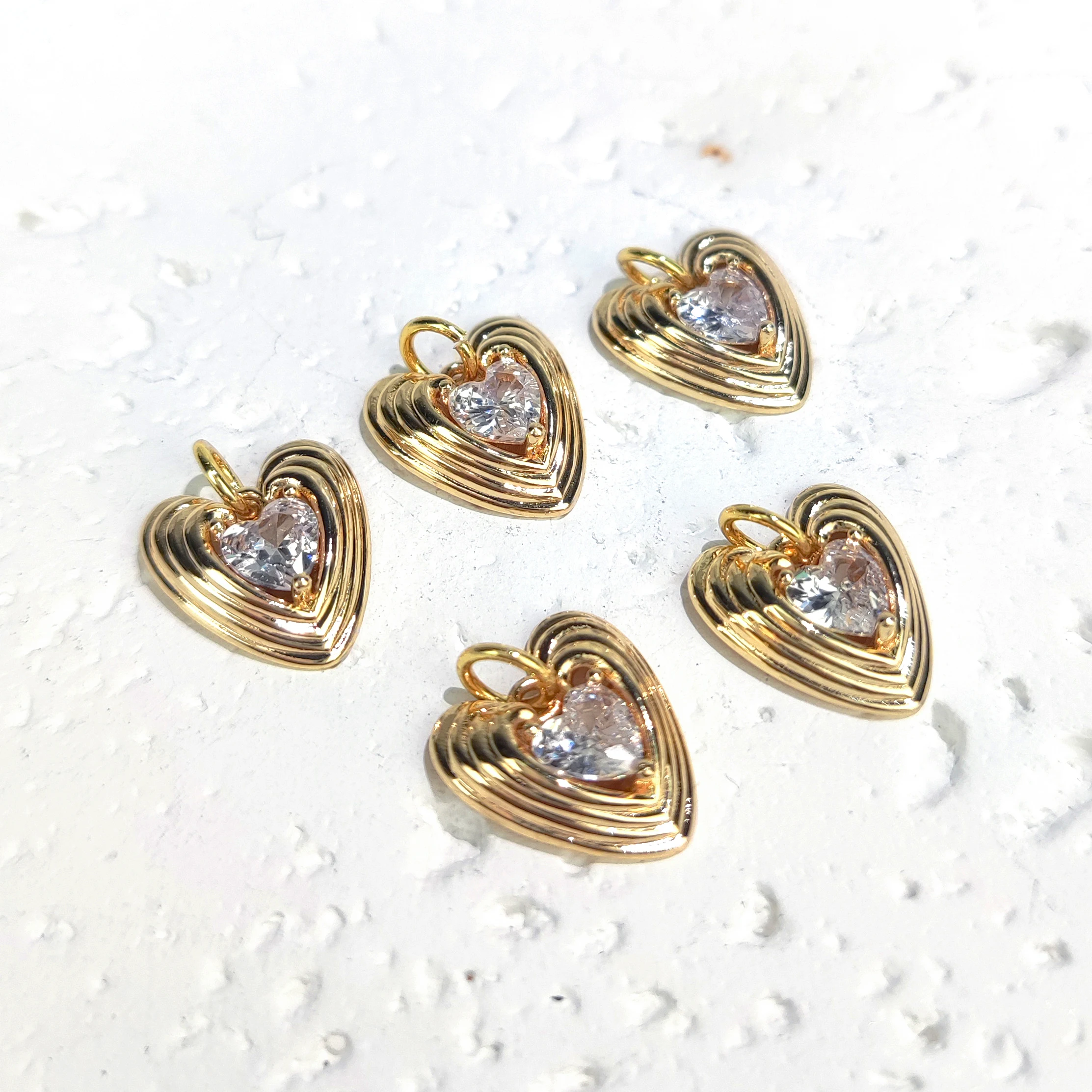 5pc Fashion Gold Plated Inlaid Zirconium Love Heart Charm Necklace Pendant for DIY Jewelry Making Handamde Accessories