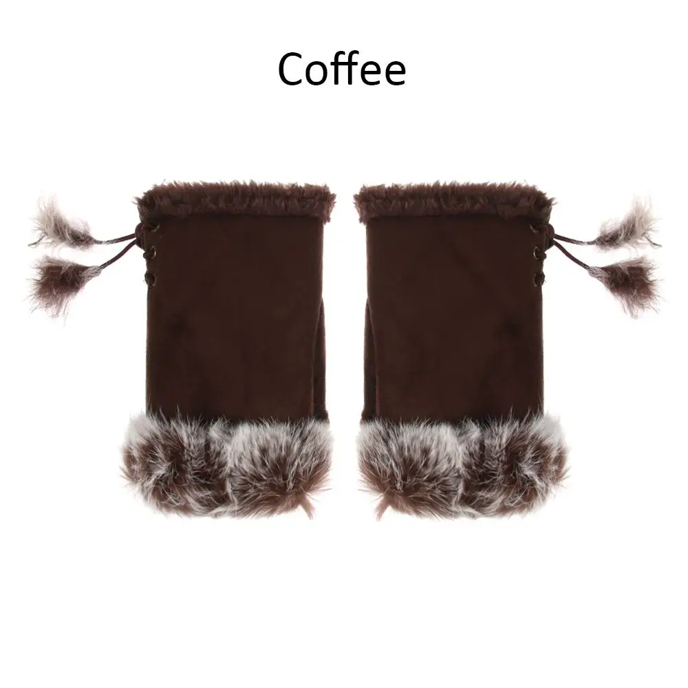 Women Girls Soft Keep Finger Warm Warm Mittens Faux Rabbit Hair Gloves Thicken Warm Fingerless