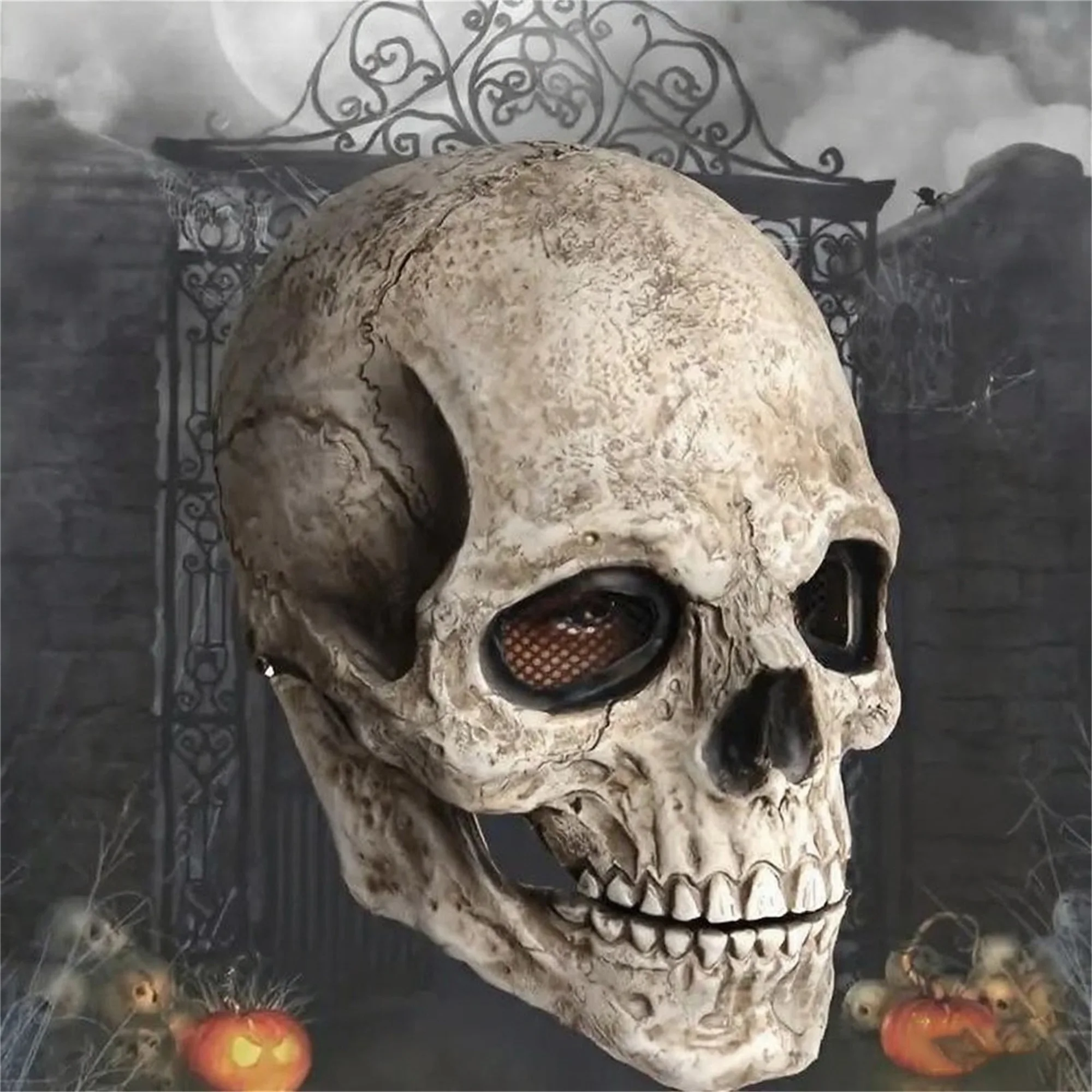 

Маска жуткого скелета с шарнирной челюстью, аксессуар для костюма на Хэллоуин для подростков и взрослых