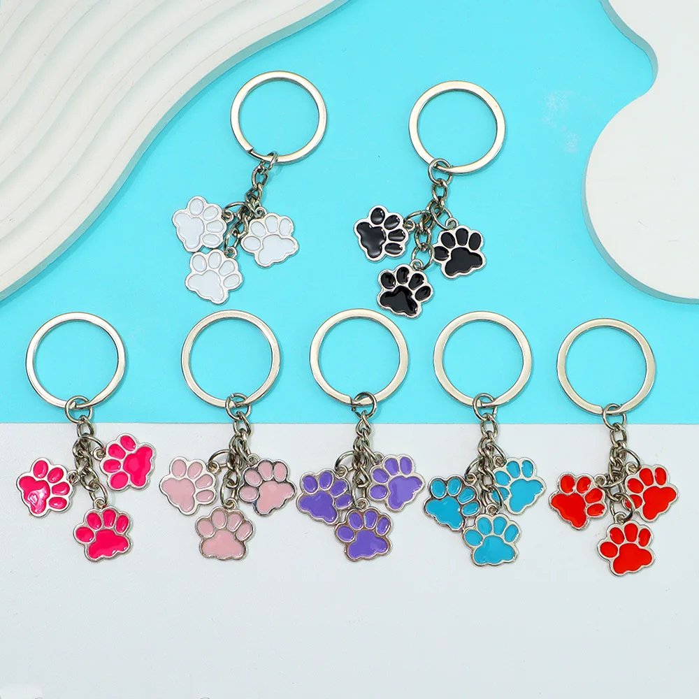 귀여운 에나멜 키 체인 고양이 개 발 열쇠 고리 발자국 여성을위한 열쇠 고리 남성 핸드백 Accessorie DIY 수제 보석 선물