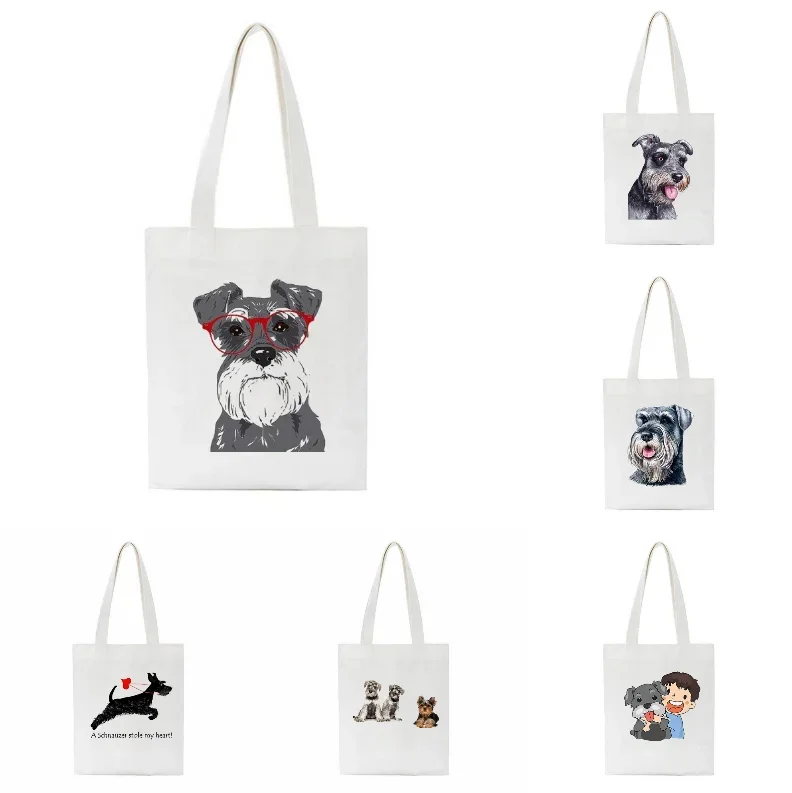 Canvas Bags for Dog Schnauzer Simple and Cute Bag with Print for Dog Enthusiasts Folding Light Bag Large Shoulder Bag Women