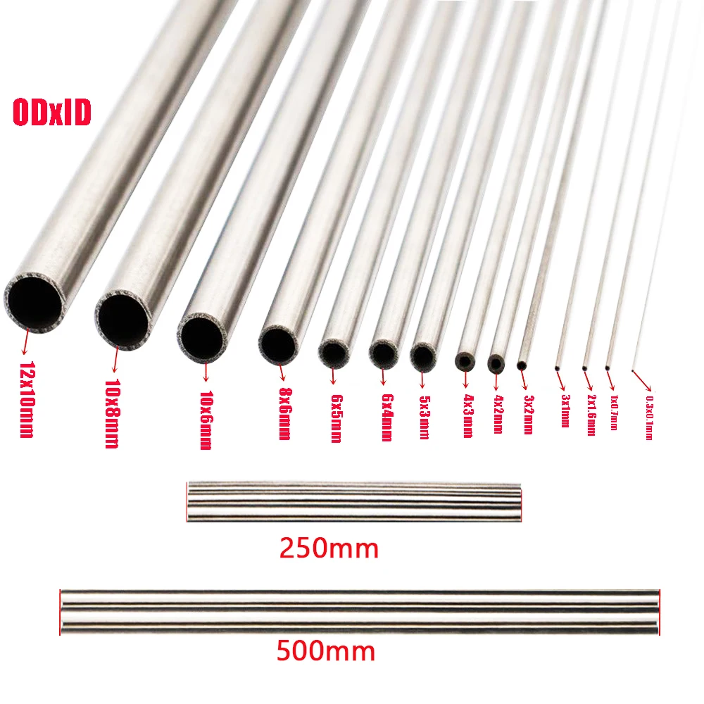 39 Sizes 250mm 500mm Length 304 Seamless Stainless Steel Capillary Tube 10x8mm / 8x6mm / 4x3mm / 6x4mm / 3x2mm/12x10mm