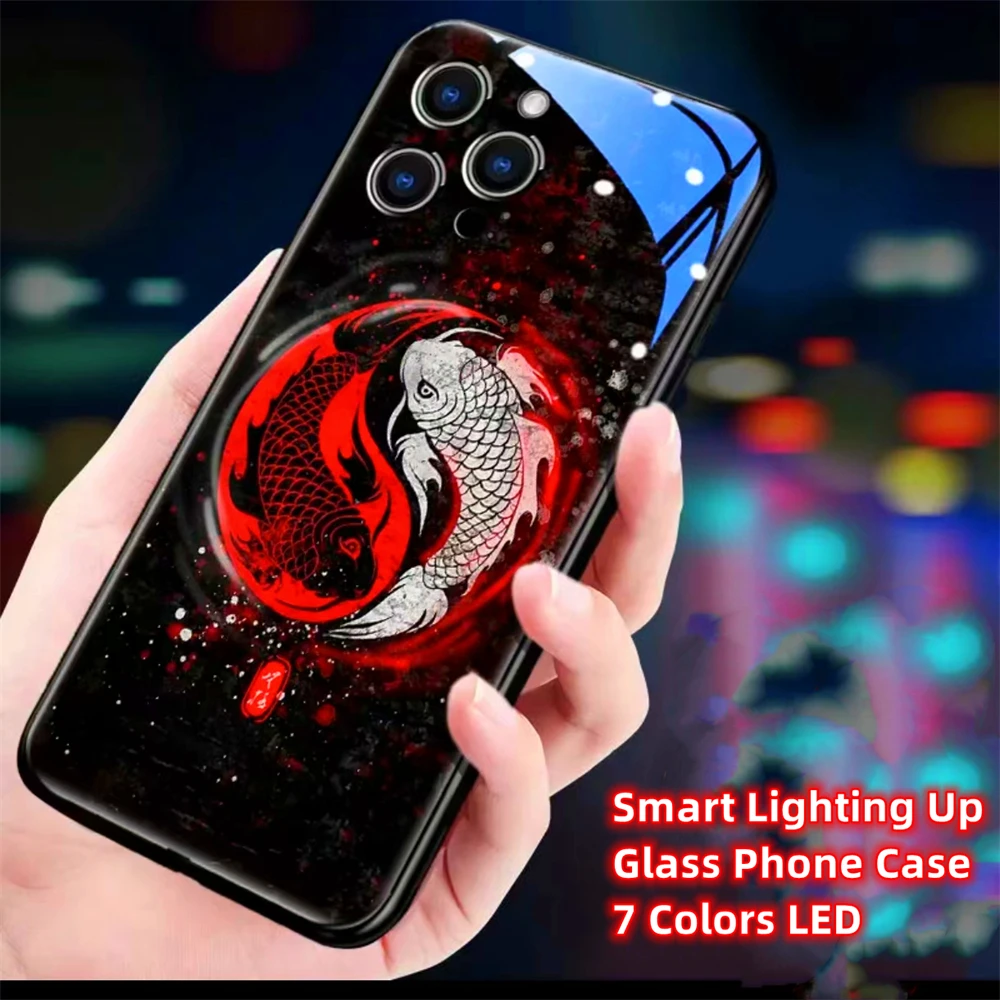 Светящийся чехол для телефона Red Carp Fish со светодиодной подсветкой, противоударный чехол для iPhone 16, 15, 14, 13, 12, 11 Pro Max XR XS Plus SE