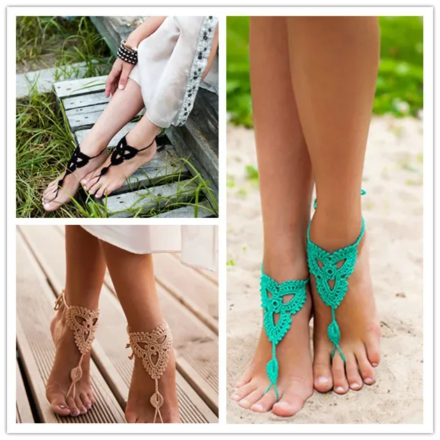 European and American Popular Hand-crocheted Bridal Accessories Yoga Anklets Beach Casual Sandals Foot Accessories