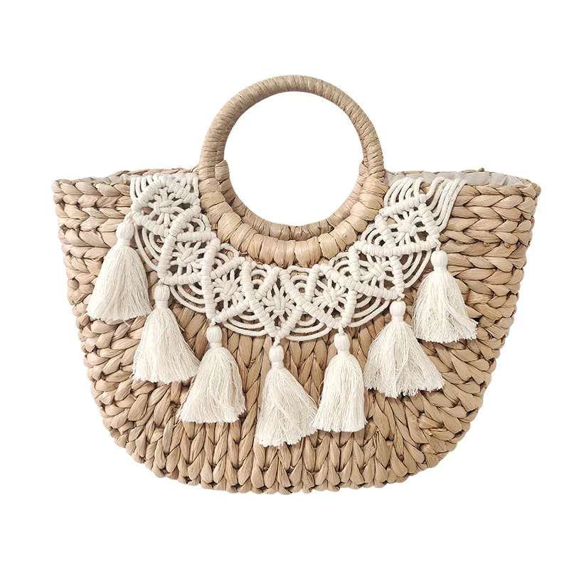 DOYUTIG Spring New Corn Peel Straw Handbag Pastoral Style Women Cabbage Basket Bag Lady Tassels Straw Bag Girl Handmade Bag M002