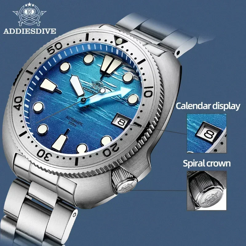 ADDIESDIVE AD2045 Automatic Mechanical Watch Sea Dial Waterproof Watches Clock Luxury NH35 200m Sapphire Luminous Men Wristwatch