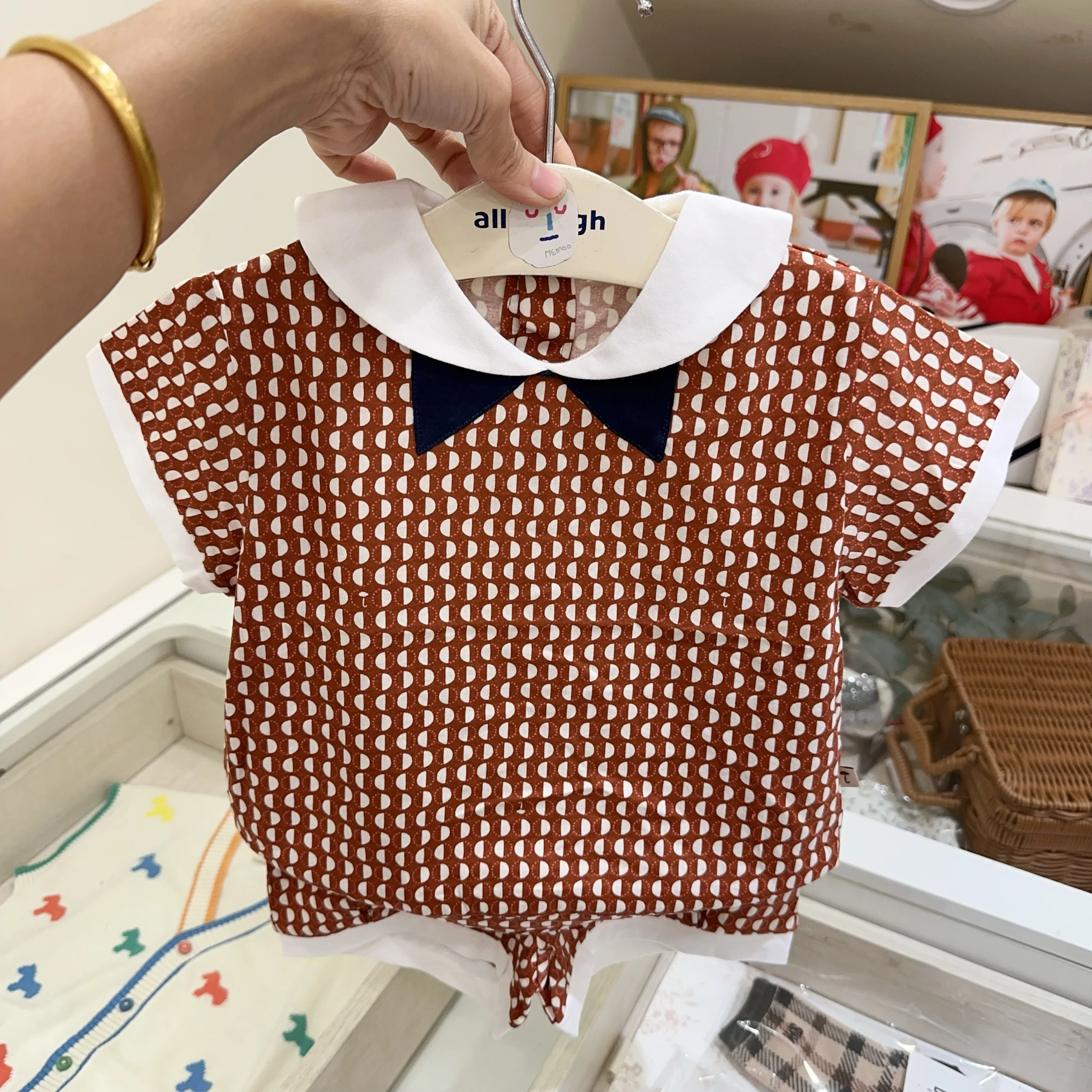 conjunto-de-ropa-infantil-de-verano-con-estampado-de-lunares-manga-corta-algodon-puro-con-cuello-y-pantalones-casuales-para-ninos-y-ninas