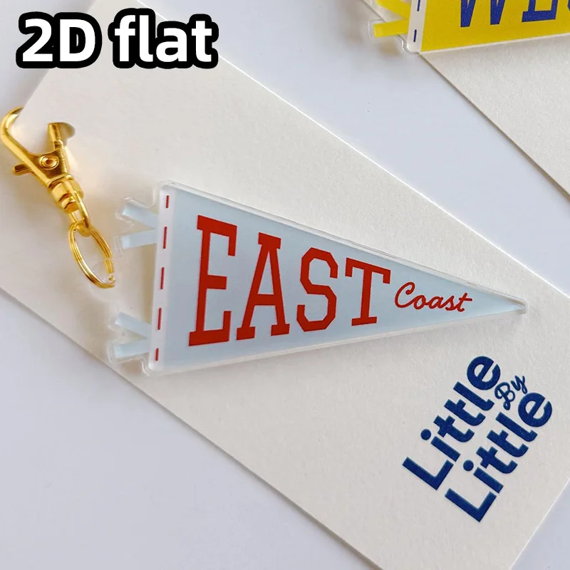 Personalized Custom Text Mini Pennant Flag Keychain, Vintage Triangle Acrylic Key Fob, Custom Name Bag Charm