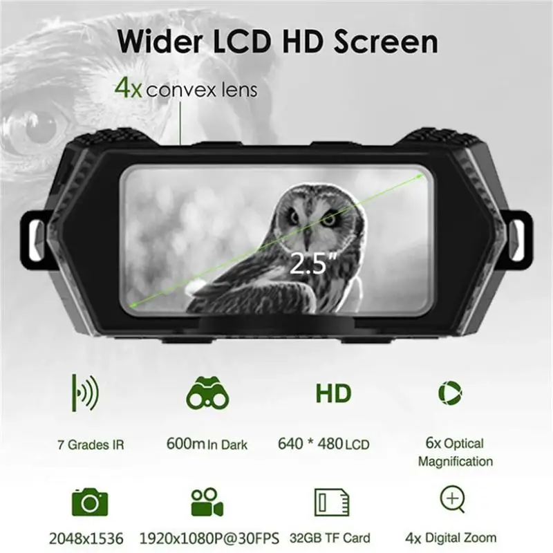 NV5100 Night Vision Hunting Camera Goggles Binoculars 850nm Infrared 2.5'' Display Screen 4X Digital Zoom Security Surveillance