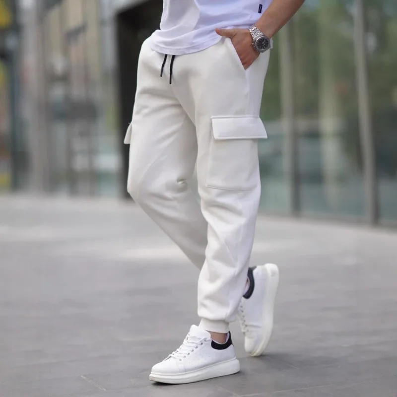 مفتوح المنشعب الرجال الوزن الثقيل الصوف بنطال رياضي شتاء دافئ لينة مدبب Sweatpants النمط الأوروبي الأمريكي تجريب الحضرية غير رسمية