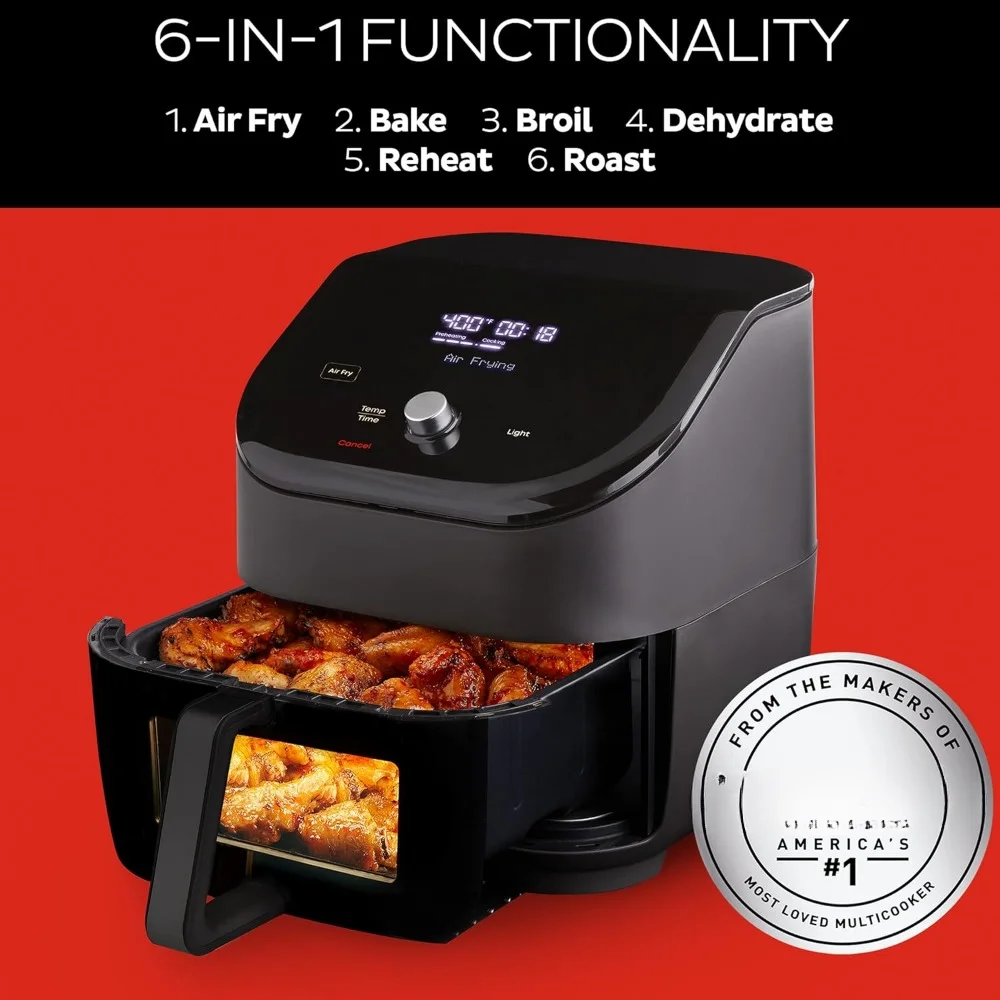 Haoyunma Air Friteuse, Clear Windows, Aangepaste Programma-Opties, 6-In-1 Functies, Chips, Grillen, Ro